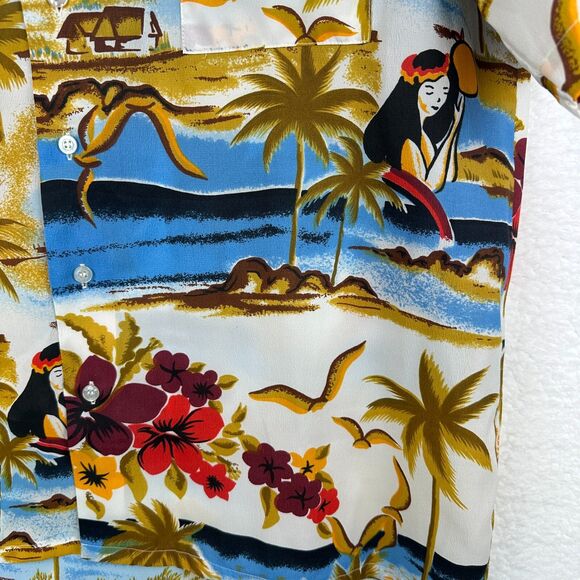 Vintage Vancort Mens Hawaiian Button Up Shirt L No Iron Luau Surf Beach Retro - Picture 8 of 9